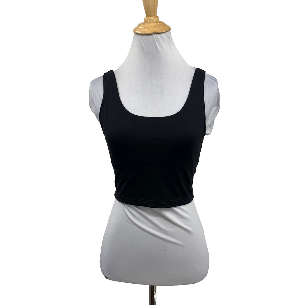 Youngla Tank Top Womens M Medium Black Stretch Cropped Scoop Neck Built In Bra